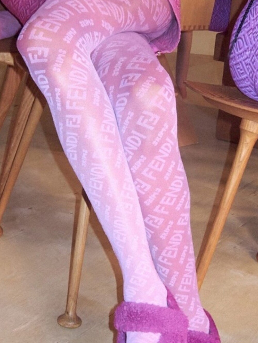 SKIMS FENDI Pink Sheer Patterned Tights - Fashion Hosiery